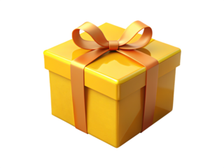 yellow gift box with yellow ribbon and bow on transparent background, png photo