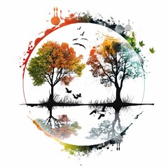 Seasons Collage - Four-Part Nature Logo Integrating Spring, Summer, Autumn, and Winter Icons Into Harmony