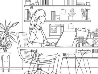 Fototapeta premium Single line drawing of young company manager do quality control to sketch draft blueprint design. Building and architecture business concept. One line draw design illustration.