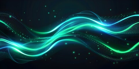 Abstract glowing light effect vector line effect isolated on transparent background, blue and green lines in motion with speed blur effect, curved wavy line, png element, glowing effect, vector illust