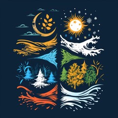 Obraz premium Seasons United - Logo Design of Spring, Summer, Autumn, and Winter Elements Harmoniously Blended into a Single Nature Depiction