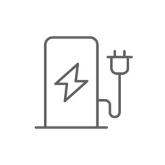 EV charging station icon. Simple outline style. Power supply station, charge, electric vehicle, green energy, technology concept. Thin line symbol. Vector illustration isolated. Editable stroke.