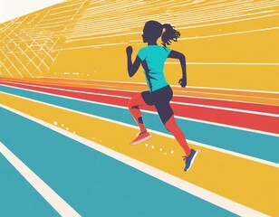 Obraz premium Sprinting woman vector silhouette. Sprint, fast run. Runner starts running. Start. Vintage
