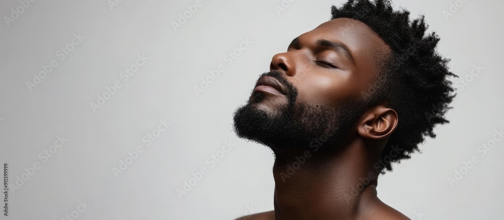 Poster An appealing Afro American man is posing in a studio against an isolated background. with copy space image. Place for adding text or design
