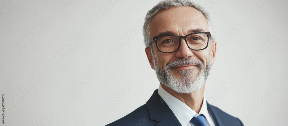 Poster Portrait of a prosperous businessman set against a white background. with copy space image. Place for adding text or design
