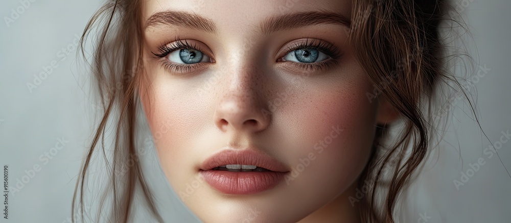 Poster portrait of a beautiful young woman studio shot against a grey background. with copy space image. pl