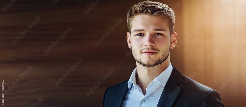 Aufkleber business photo of a young man in a business suit. with copy space image. place for adding text or de