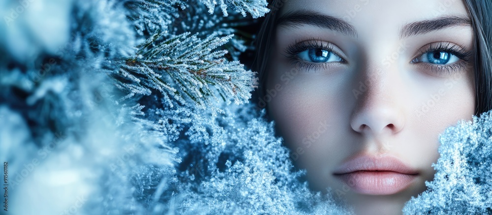 Poster teen with christmas decorations and a blue frosty border. with copy space image. place for adding te