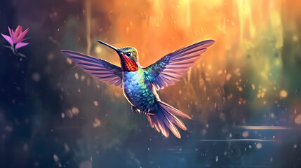 Obraz premium Hummingbird in nature Watercolor Style
