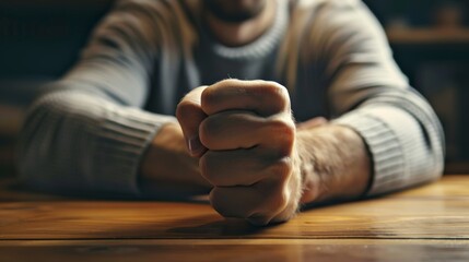 A mans clenched fist on the table, conveying tension during a heated debate