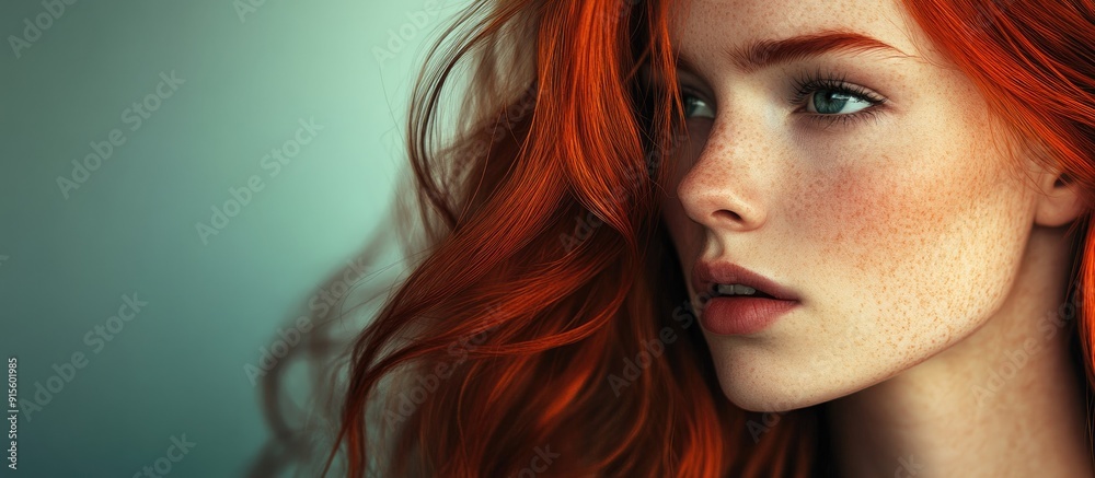 Poster portrait of a woman with red hair. with copy space image. place for adding text or design