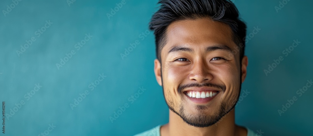 Aufkleber Smiling man of Asian descent. with copy space image. Place for adding text or design
