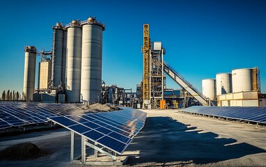 Obraz premium Photo of Solar-Powered Cement Plant with Panels and Large Industrial Machinery