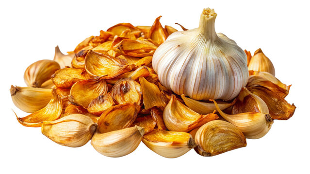Fried garlic on transparent background