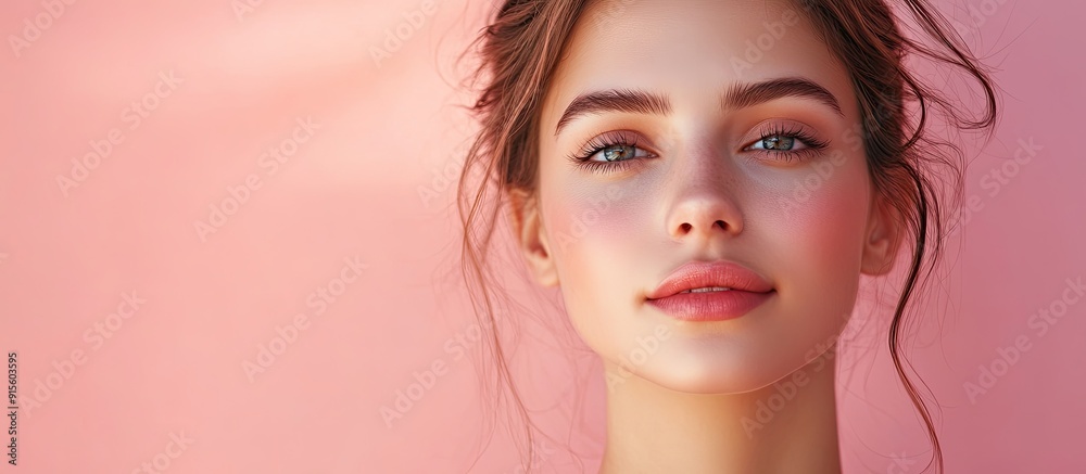 Poster portrait of a lovely young woman against a pink background room for text. with copy space image. pla