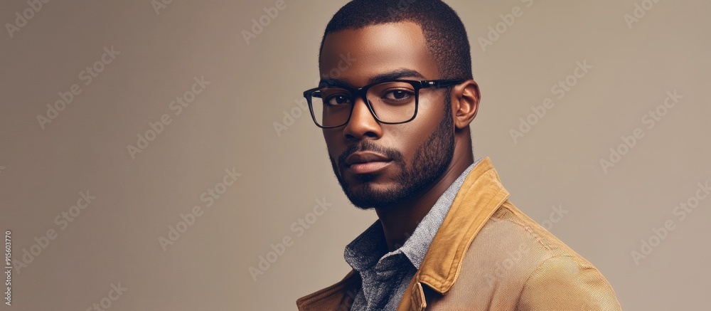 Poster An appealing African American man posing in a studio against a plain background. with copy space image. Place for adding text or design
