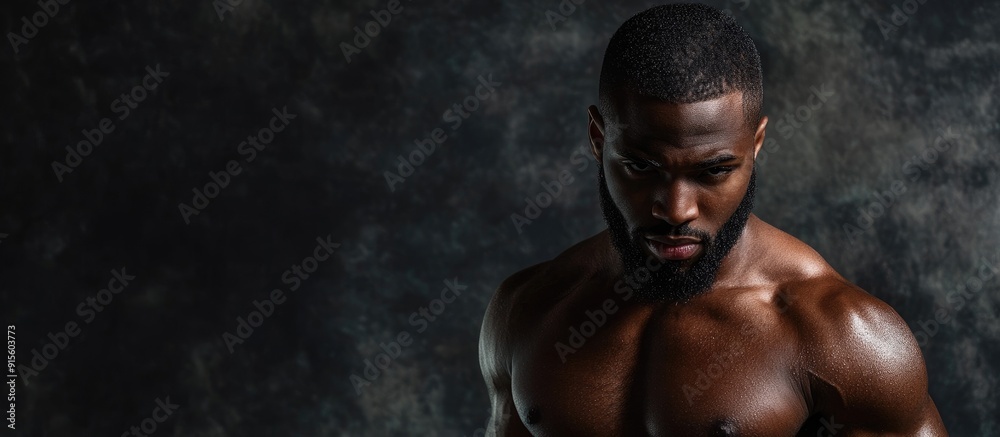 Leinwandbilder An appealing Afro American man is posing in a studio against an isolated background. with copy space image. Place for adding text or design