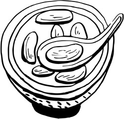 Japanese dessert mochi. Food boho. Hand drawn minimal design. Perfect for wallpaper, template, banner, wall decor, print, postcard, cover. Vector sketch illustration