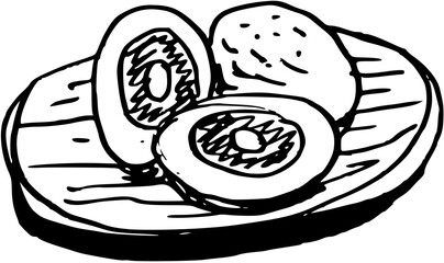 Japanese dessert mochi. Food boho. Hand drawn minimal design. Perfect for wallpaper, template, banner, wall decor, print, postcard, cover. Vector sketch illustration