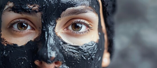 Homemade skincare solutions and facial treatments activated black charcoal and yogurt mask cosmetic item. with copy space image. Place for adding text or design