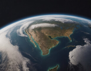 Il Pianeta Terra visto dallo spazio, con i continenti, i mari e le nuvole