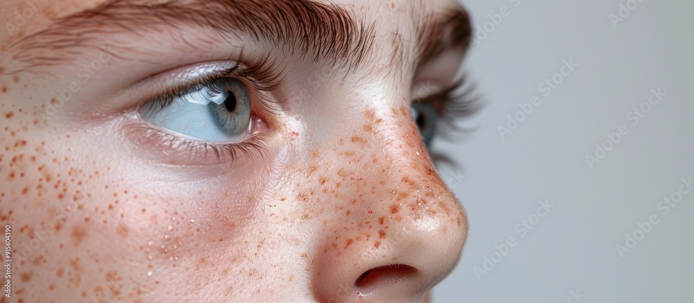 Poster a close up of a caucasian adolescent boy s nose featuring oily skin with blackheads and open pores s
