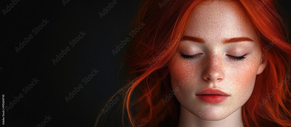 Poster portrait of a woman with red hair. with copy space image. place for adding text or design