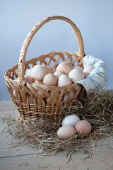 .Rustic Basket of Farm Chicken Eggs