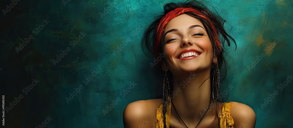 Poster cheerful studio portrait of a woman concept. with copy space image. place for adding text or design