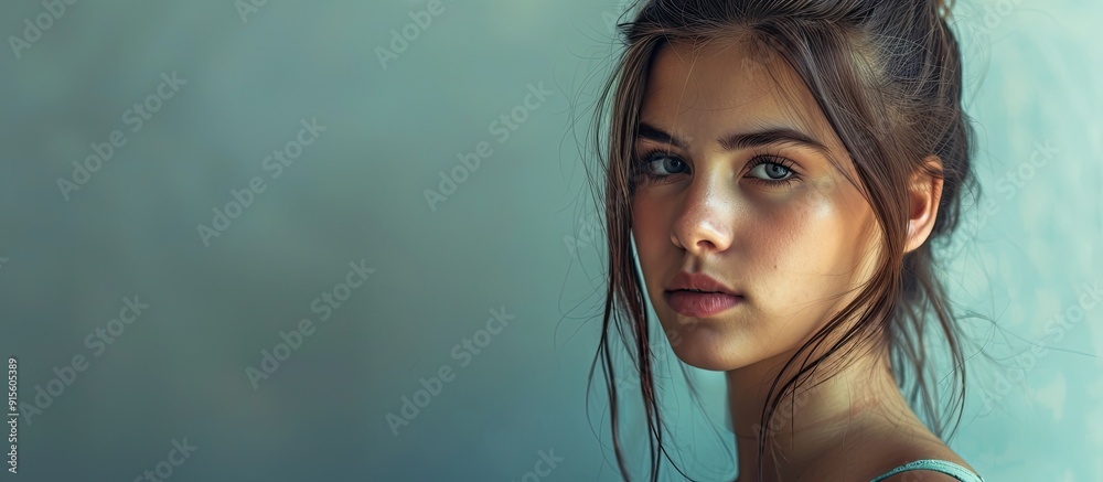 Poster attractive young woman model. with copy space image. place for adding text or design
