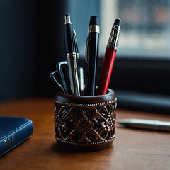 a pen holder on the table ai image