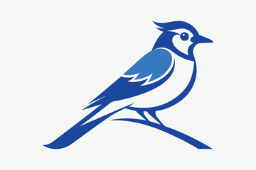 Blue Jay Bird Vector Illustration on White Background.