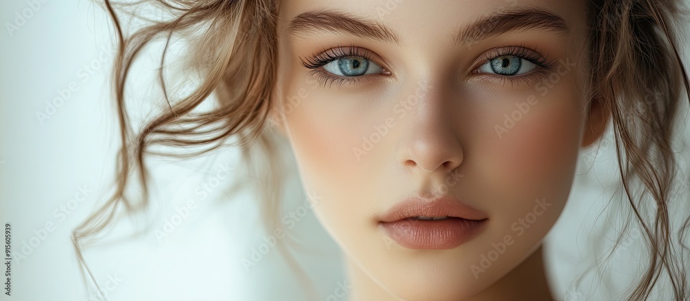 Poster a portrait of a young attractive girl beauty relaxed style. with copy space image. place for adding 