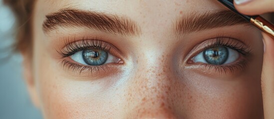 Fototapeta premium Highlighting her stunning eyes Close up studio image of a young woman putting on mascara. with copy space image. Place for adding text or design