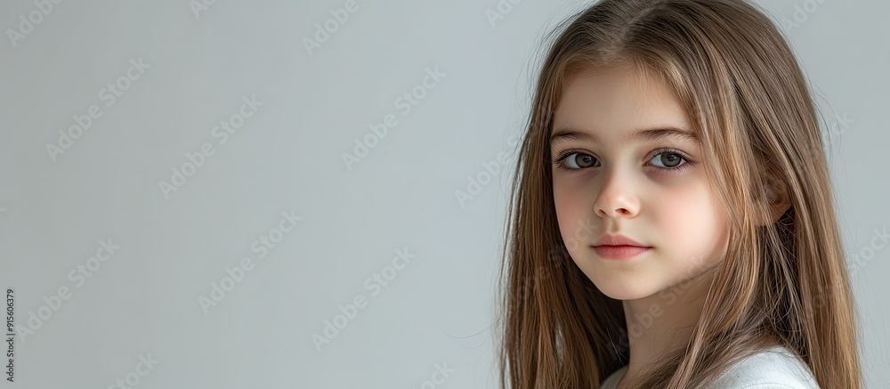 Poster a young girl aged 12 13 or 14 on a plain background studio portrait of a child expressive face of a 