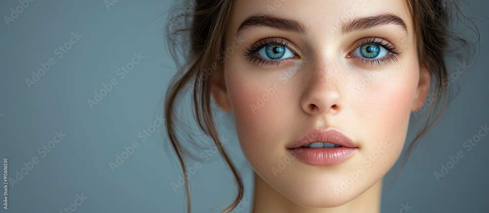 Poster portrait of a beautiful young woman studio shot against a grey background. with copy space image. pl