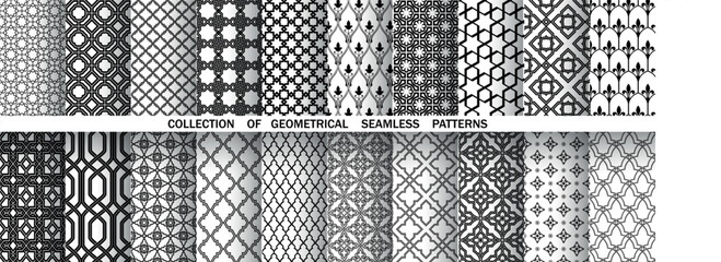 Geometric set of seamless black and white patterns. Simple vector graphics.