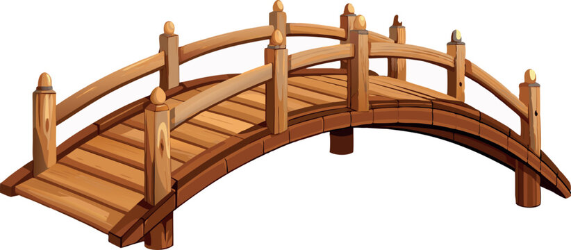 Wooden bridge connecting two sides on white background