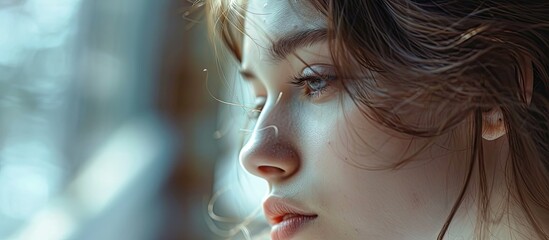 Portrait of a thoughtful sensual young brunette woman. with copy space image. Place for adding text or design