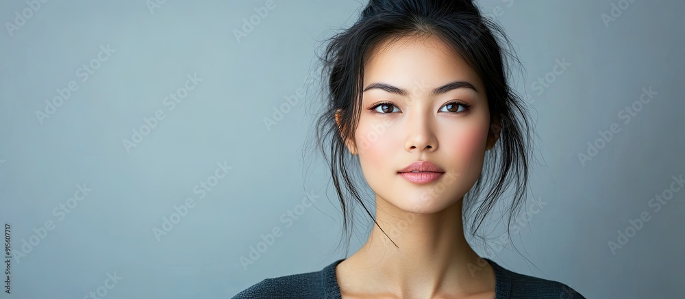 Aufkleber attractive asian woman in her twenties isolated against a plain background photographed in a studio.