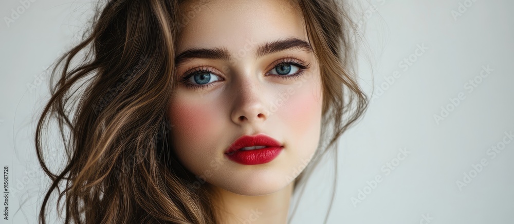 Poster portrait of a young beautiful woman against a white background. with copy space image. place for add