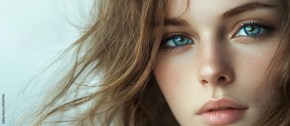 Poster a portrait of a young attractive girl beauty relaxed style. with copy space image. place for adding 