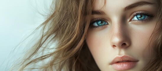 Fototapeta premium A portrait of a young attractive girl Beauty relaxed style. with copy space image. Place for adding text or design