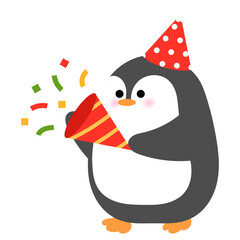 cute penguin is wearing red red party hat and party popper illustration 