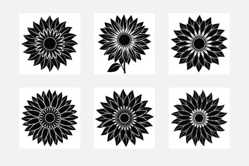 Minimal sunflower silhouette on white background artwork set for unique wall art
