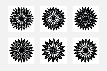 Minimal sunflower silhouette on white background artwork set for tranquil living spaces

