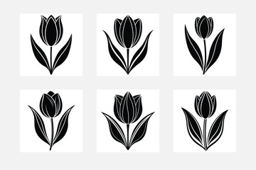 Elegant minimal Tulip silhouette on white background artwork set for artistic interiors
