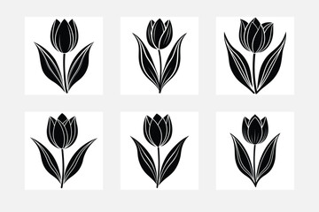 Fresh minimal Tulip silhouette on white background artwork set for brightening decor
