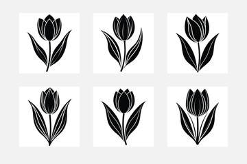 Clean minimal Tulip silhouette on white background artwork set for refined spaces
