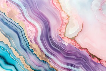 Abstract background of colorful agate stone layers. Mineral texture. Gemstone and geology concept. Image for luxury decor, packaging, and high end wallpaper.